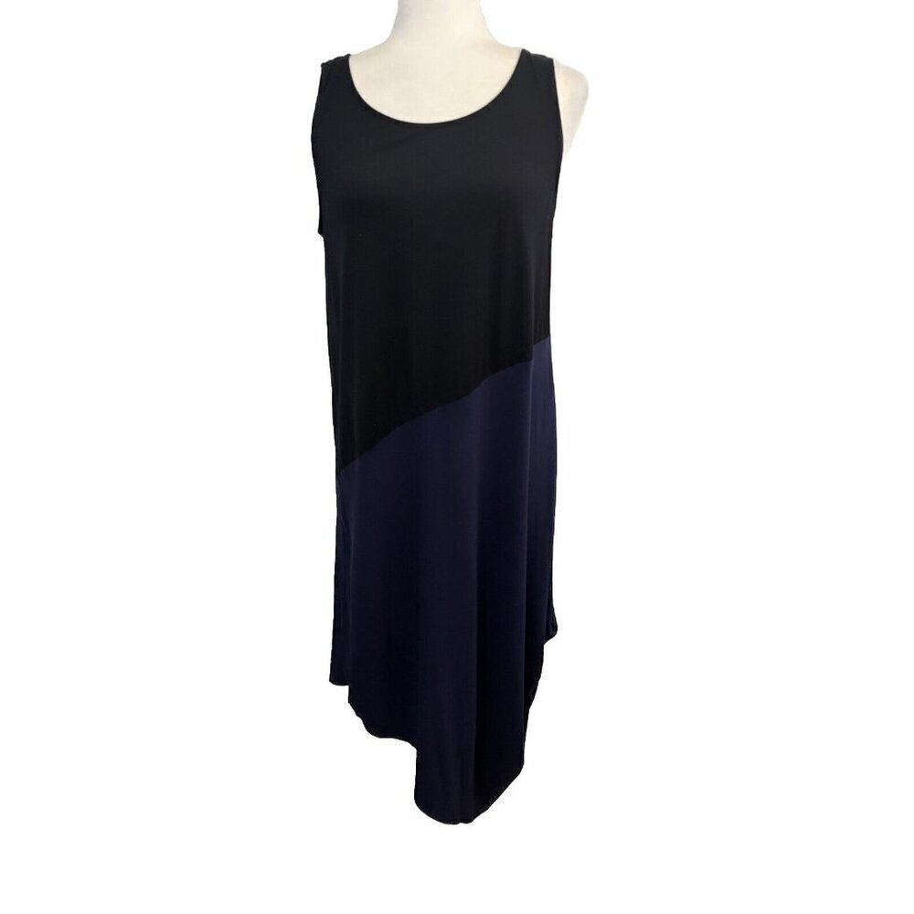 Eileen Fisher Color Block Asymetrical Hem Jersey Dress Women Medium
